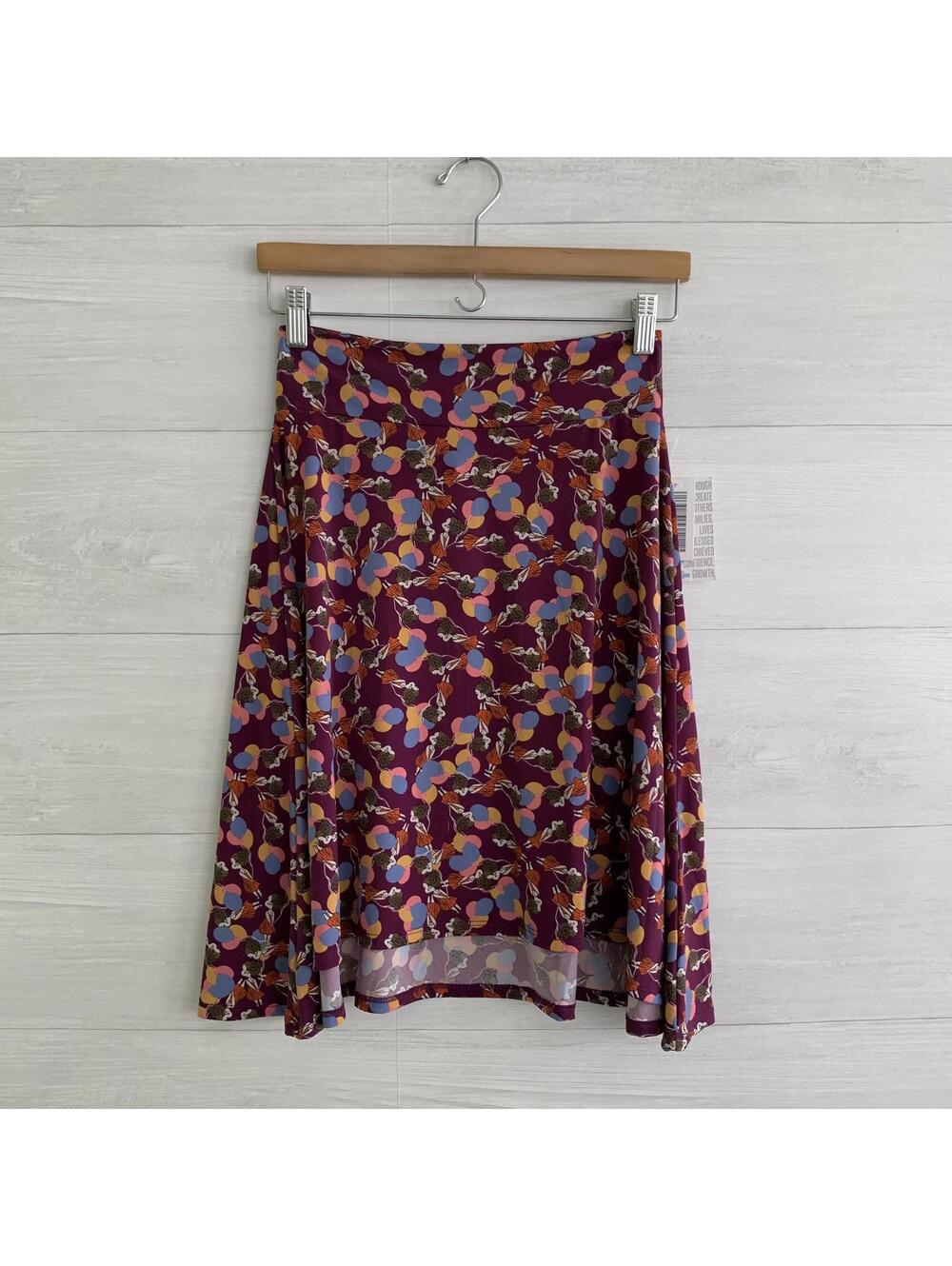 NWT LuLaRoe Azura Girls Skirt Size 12 Purple Balloon Print Stretch A-Line